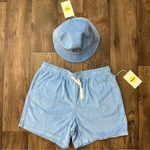 Duvin Design Terry Cotton Blend Shorts & Bucket Hat Set Men’s Size XL Blue